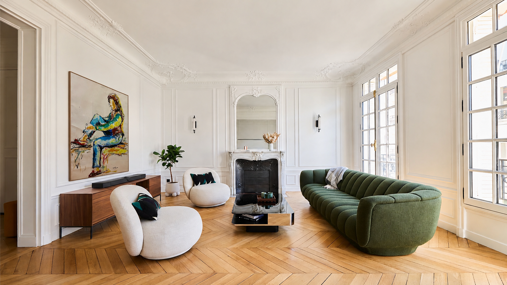 Portrait hung in a Parisian interior